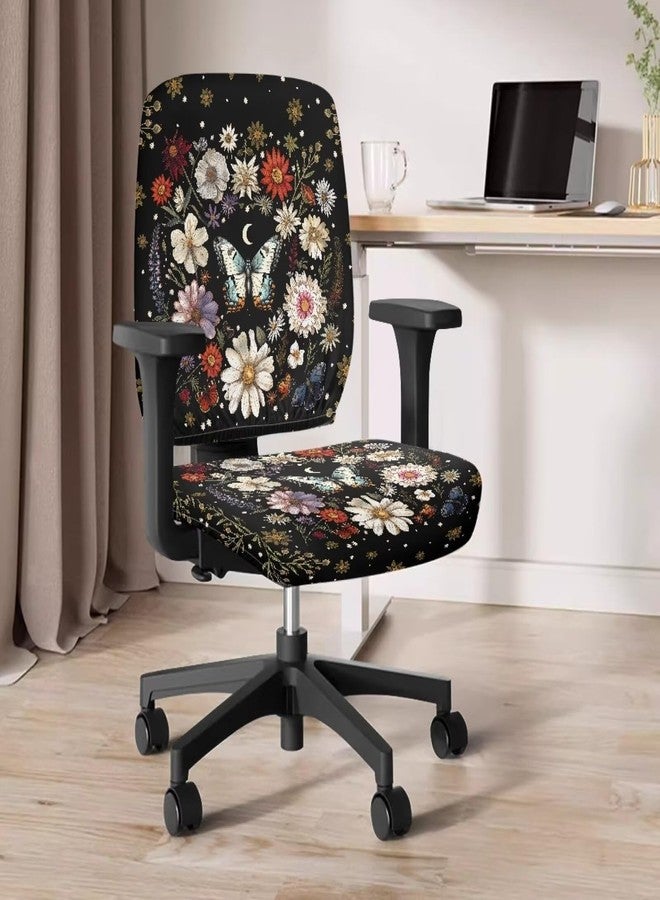 Talayituse Butterfly Daisy Moon Print Office Chair Cover Stretchable Desk Chair Cover Thick Chair Seat Cover Computer Chair Covers Slipcover for Universal Office Chair - Image 4